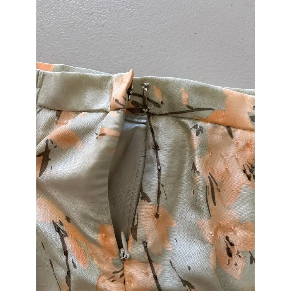 Adrianna Papell Pant Suit Women's Size 6‎ Peach Silk Floral Bead Asian Inspired